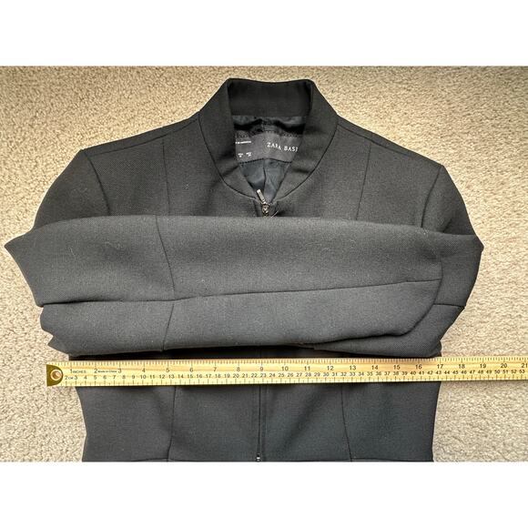 Zara Basic Black Wool Structured Zip Power Blazer Jacket Size M Corporatecore - Picture 8 of 10